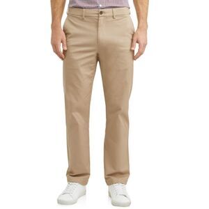 NEW NWOT Mens Sz 46X32 Khaki Tan Comfort Waistband Flat Front Chino Pants GEORGE